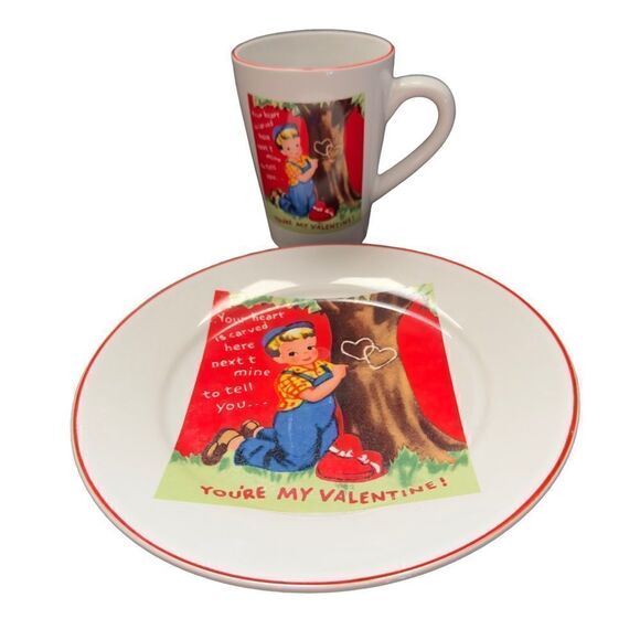 Rosanna “Your Heart is Carved Here Next to Mine” Small Plate & Coffee Cup Set - Picture 2 of 11